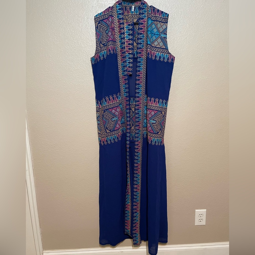 Royal blue tatreez vest kimono